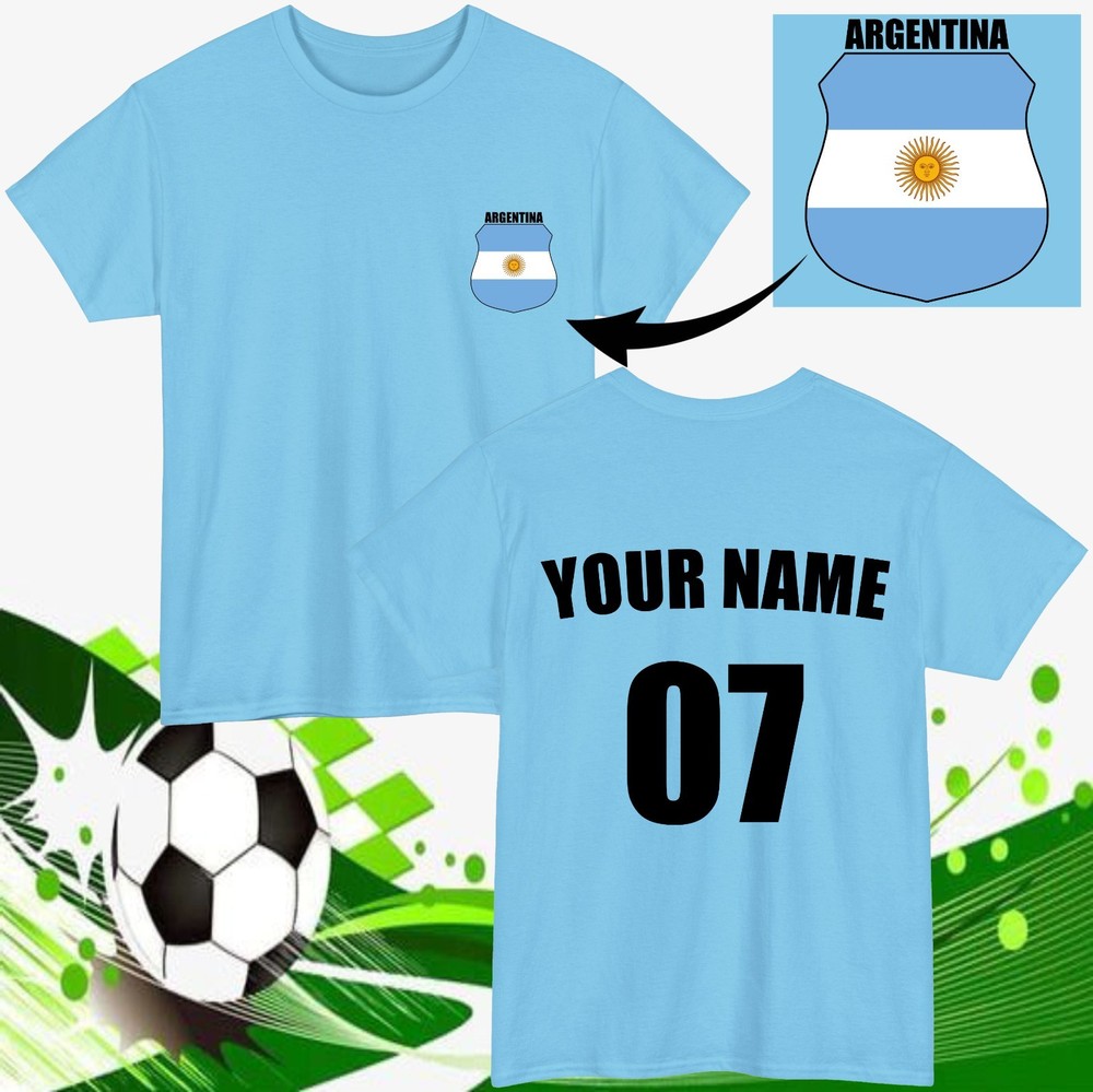 Personalised Argentina Football T-Shirt Custom Name Number Fan Unisex Tee Top