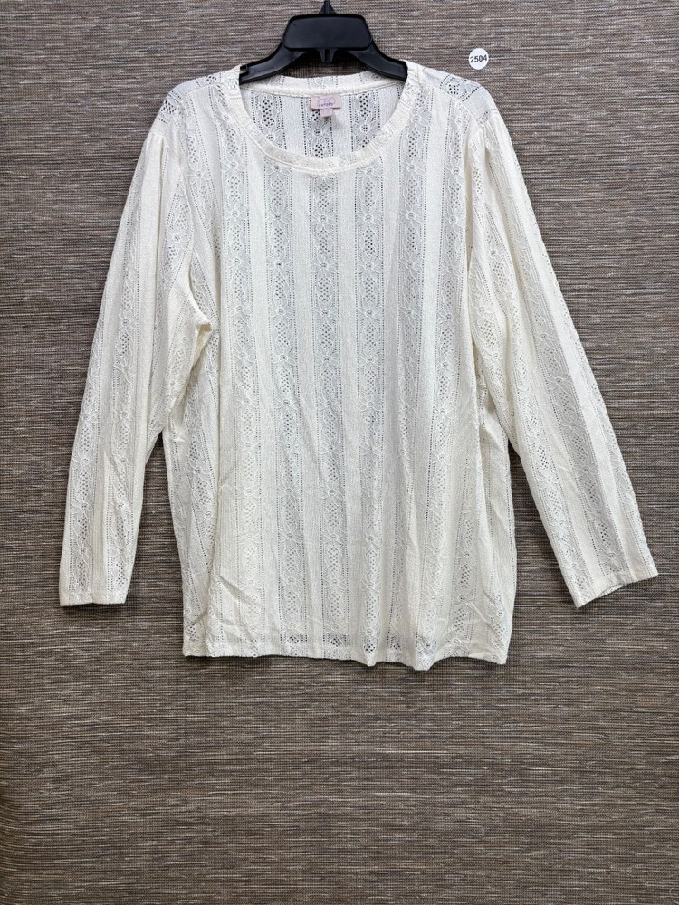 LOGO Layers Eyelet Lace Top Womens Size 2X Cream Long Sleeve Round Neck NEW