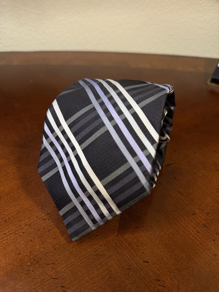Ike Behar Men's Silk Necktie Striped And Checkered Pattern