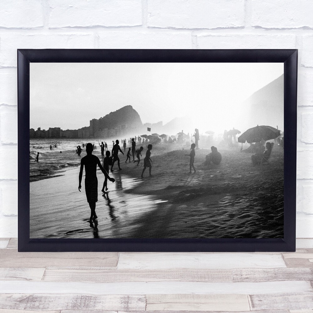 Sunset Man Women Boy Girl Walk Shadow Sea Walking Beach Shore Wall Art Print