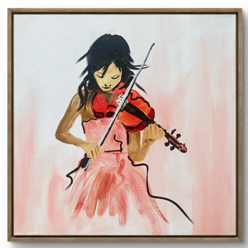 TITA PAINTZ Girl Violin Player Hand Painted 12x12 Canvas Wall Art