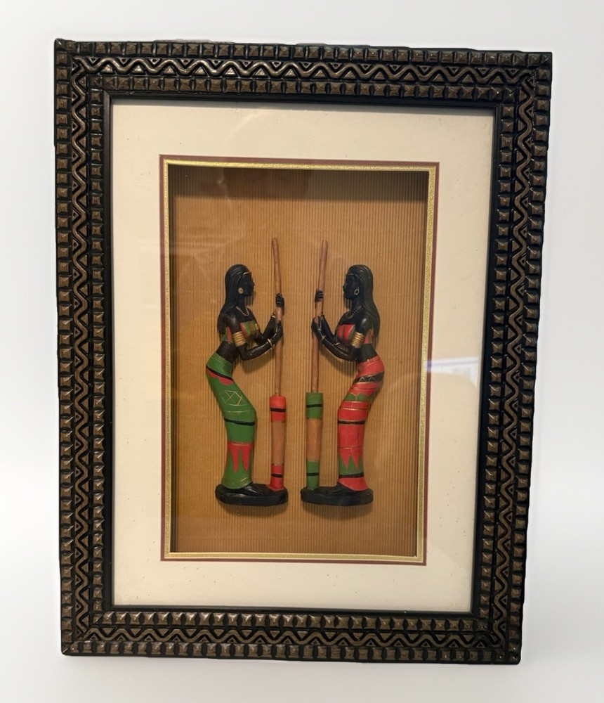 Ethiopian African Women Relief Sculpture Wall Art in Glass Frame
