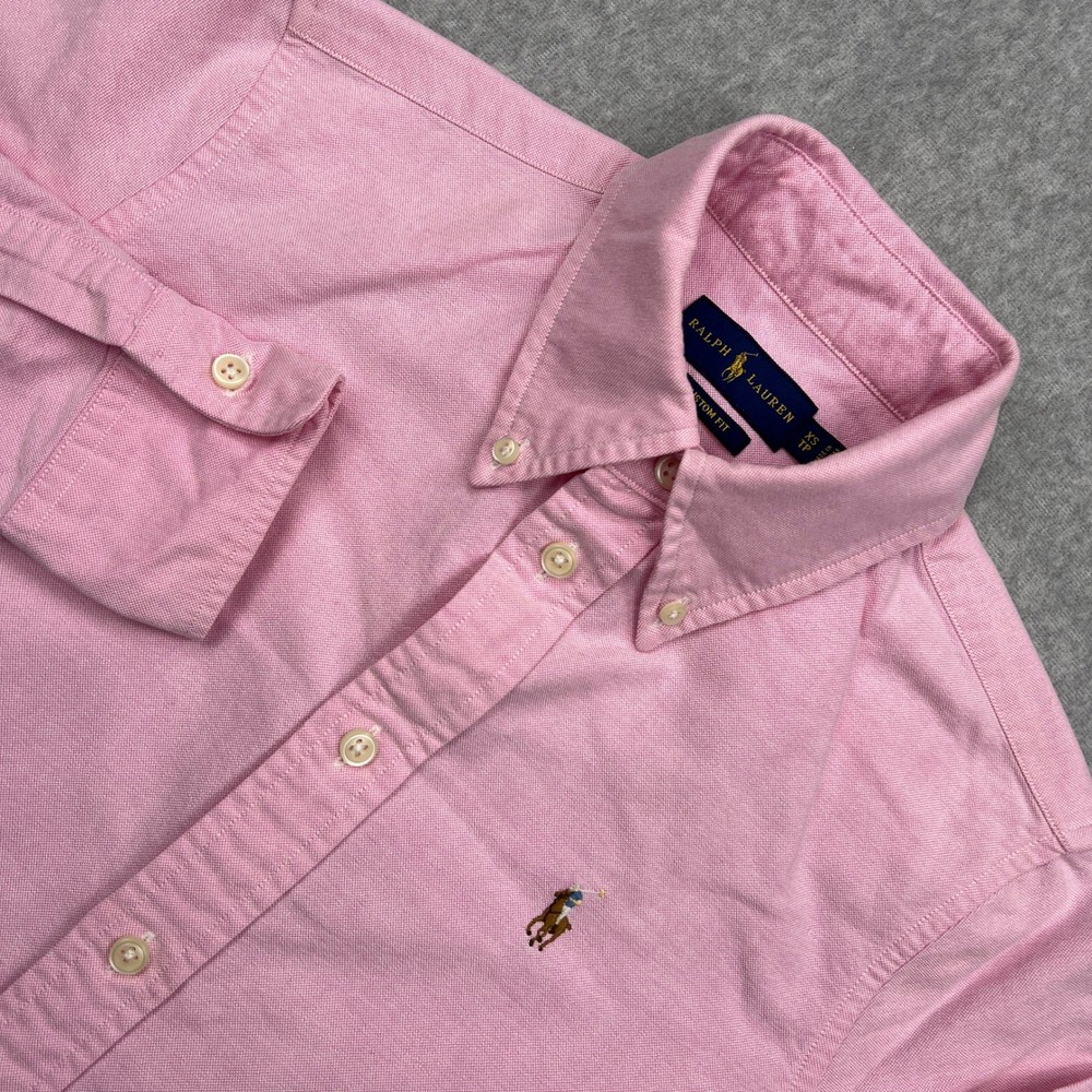 Ralph Lauren Shirt Women's XS Pink Button Up Custom Fit Oxford Flesh Pony Top