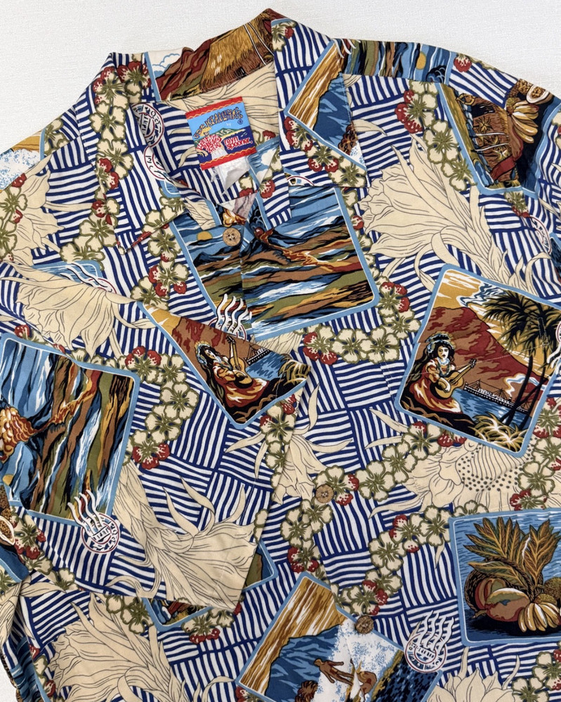 VTG Reyn Spooner Hawaiian Shirt Men's Large Multicolor Joe Kealoha Surfer Aloha