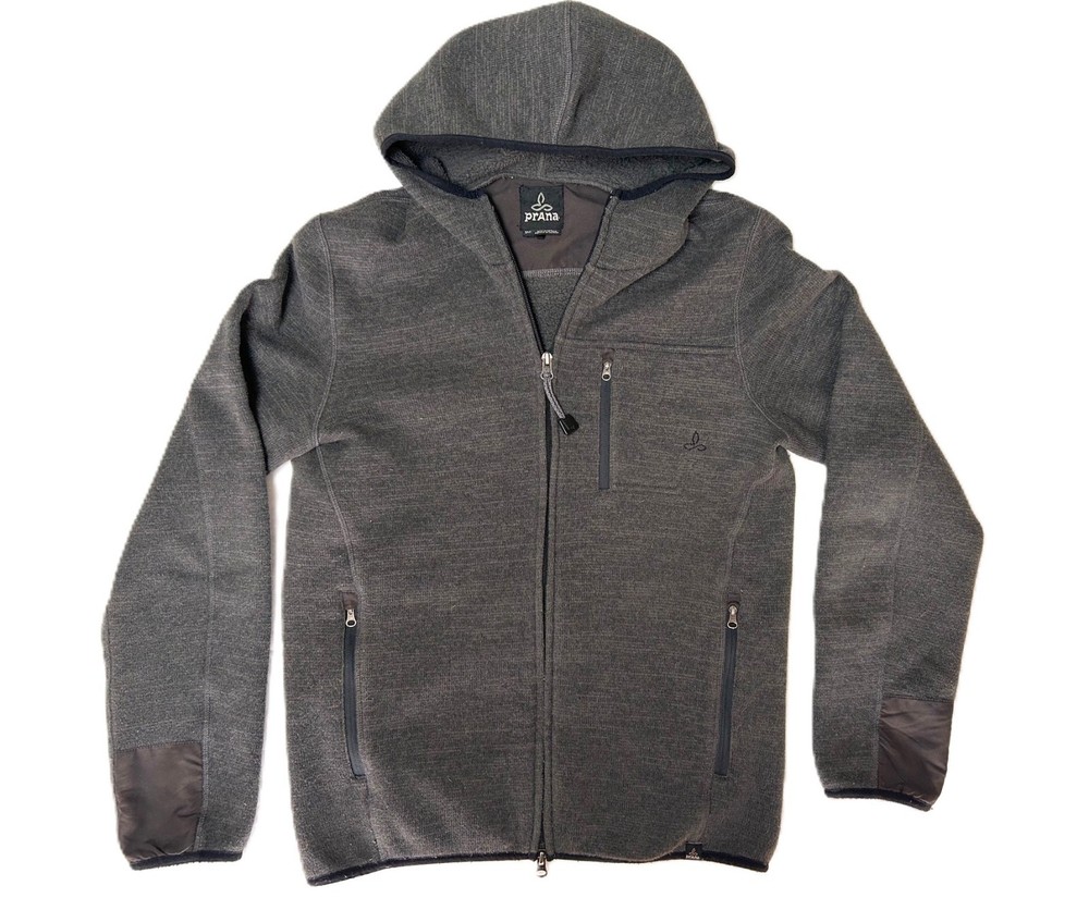 Men's Small Prana Sweater Fleece Full Zip Hooded Jacket Dark Grey