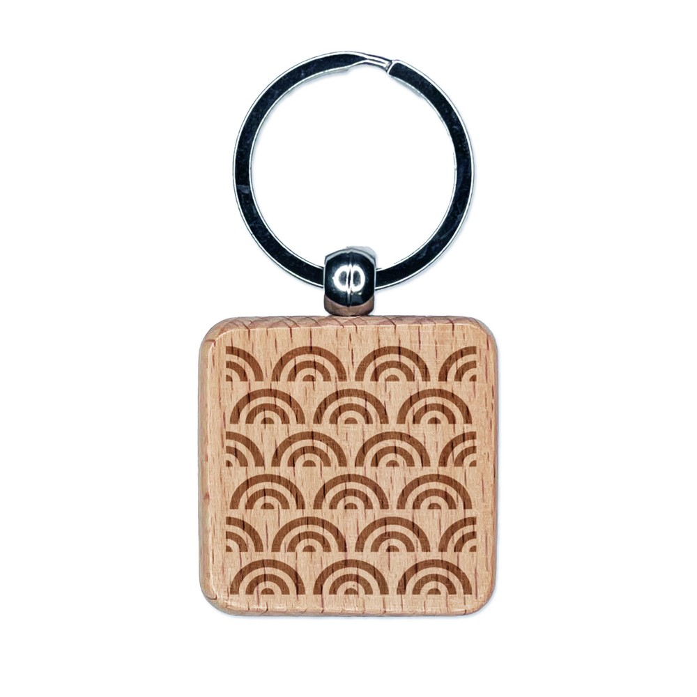 Rainbow Pattern Engraved Wood Square Keychain Tag Charm