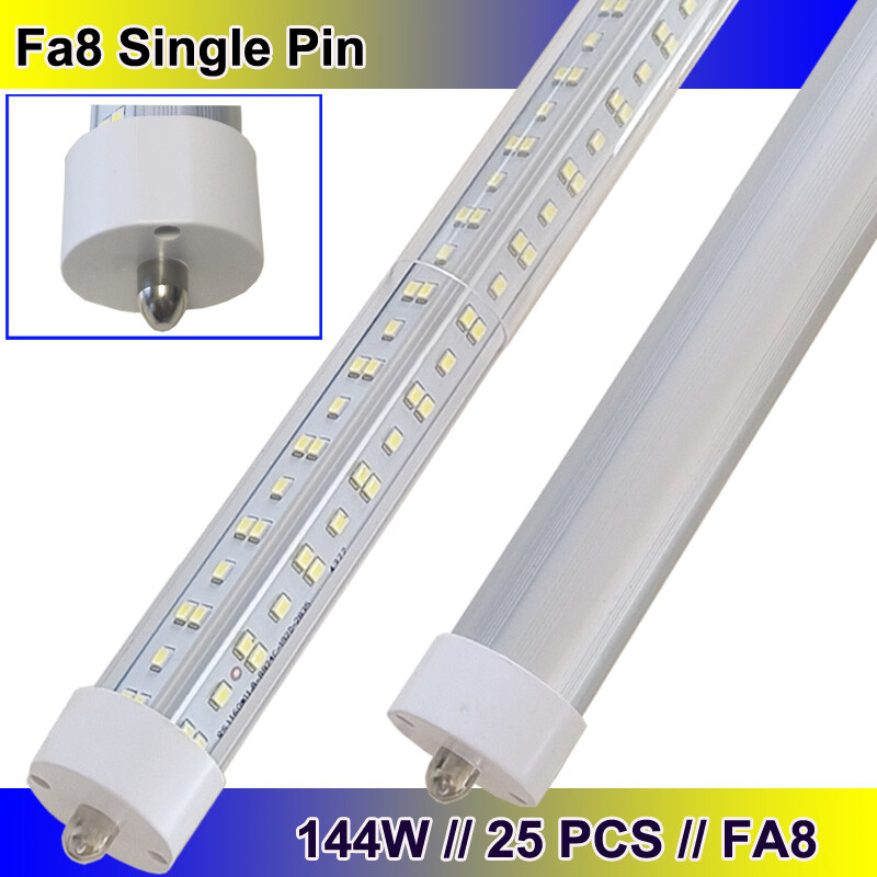 8FT T8 LED Tube Light Bulbs FA8 Single Pin 144W Shop Lights 25PCS Pack
