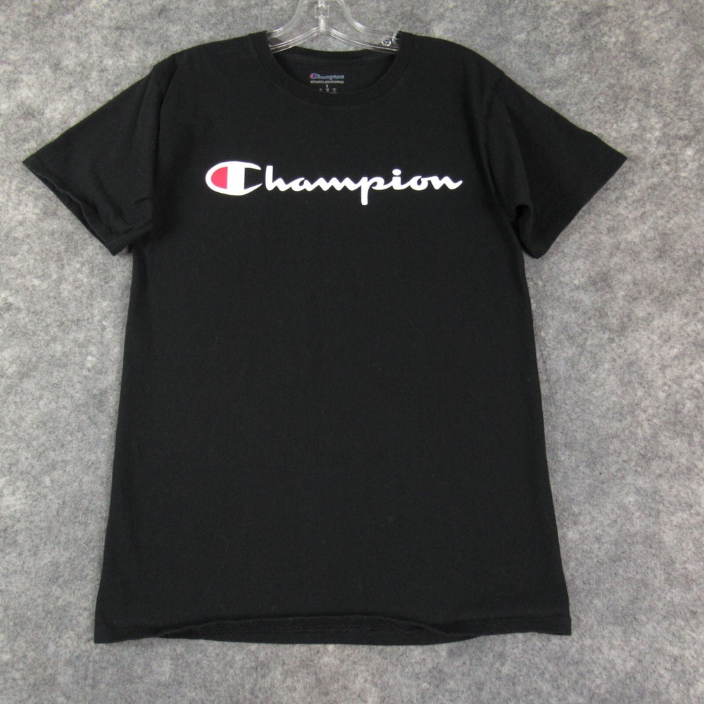 Champion Men's Small Black Short Sleeve Crew Neck Cotton Spell Out T-Shirt