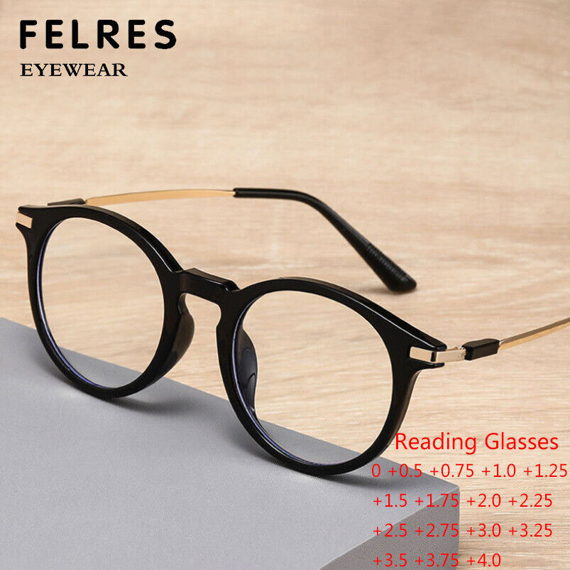MensWomen Round Blue Light Blocking Reading Glasses Retro Presbyopic Readers