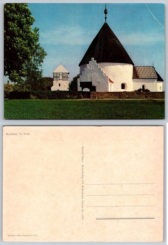 Bornholm Ny Kirke Postcard Denmark Round Church Rudolf Olsen Vintage Danish