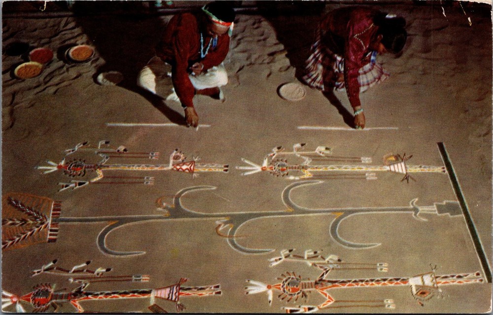 Navajo Sand Painting Curteichcolor Postcard Southwest Post Card Co K-93