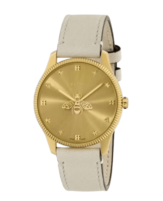 New Gucci G-Timeless Gold Dial Leather Strap Women's Watch YA1264180