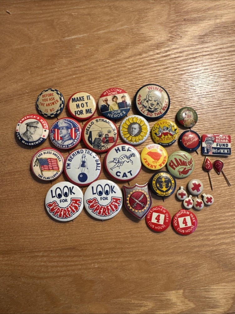 Vtg Pin Collection 50’s Political WW1 Red Cross (30) Included