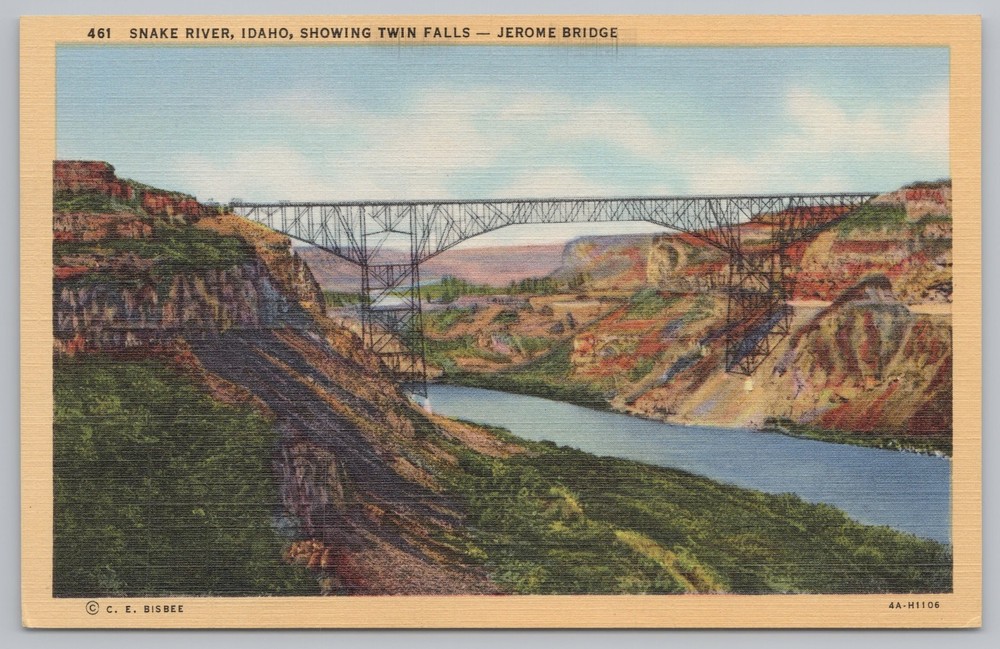 Snake River Idaho~Twin Falls & Jerome Bridge~Linen Vintage Postcard
