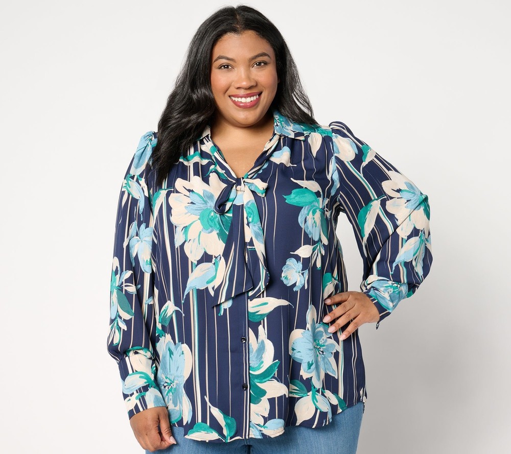 Dennis Basso Women's Top Sz S Printed Woven Blouse with Multi-colored A665108