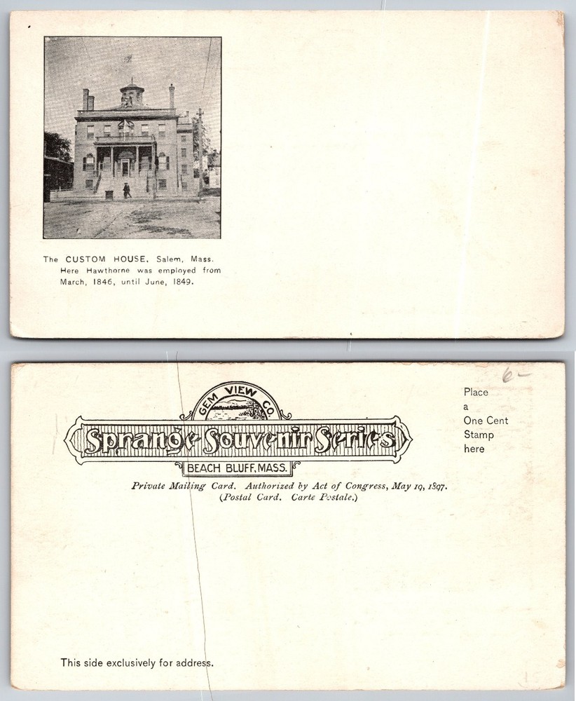 Salem MA Custom House Nathaniel Hawthorne Sprange Souvenir Series Postcard