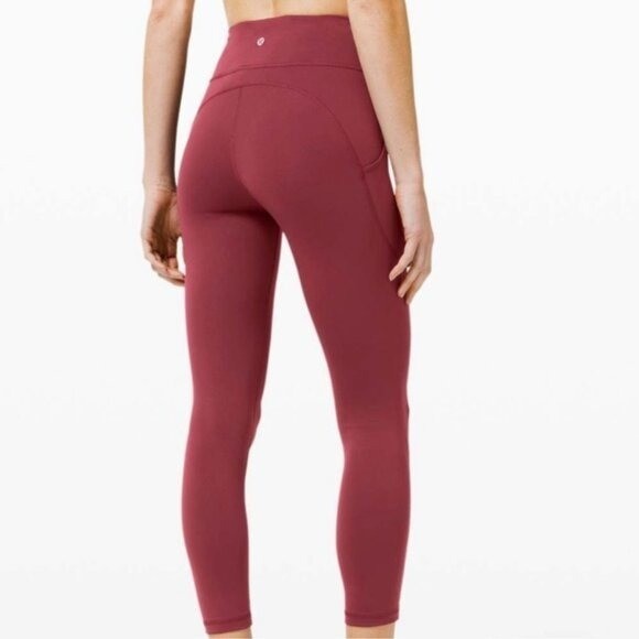Lululemon Align High Rise Crop Leggings Burgundy Pockets Athleisure Size 2