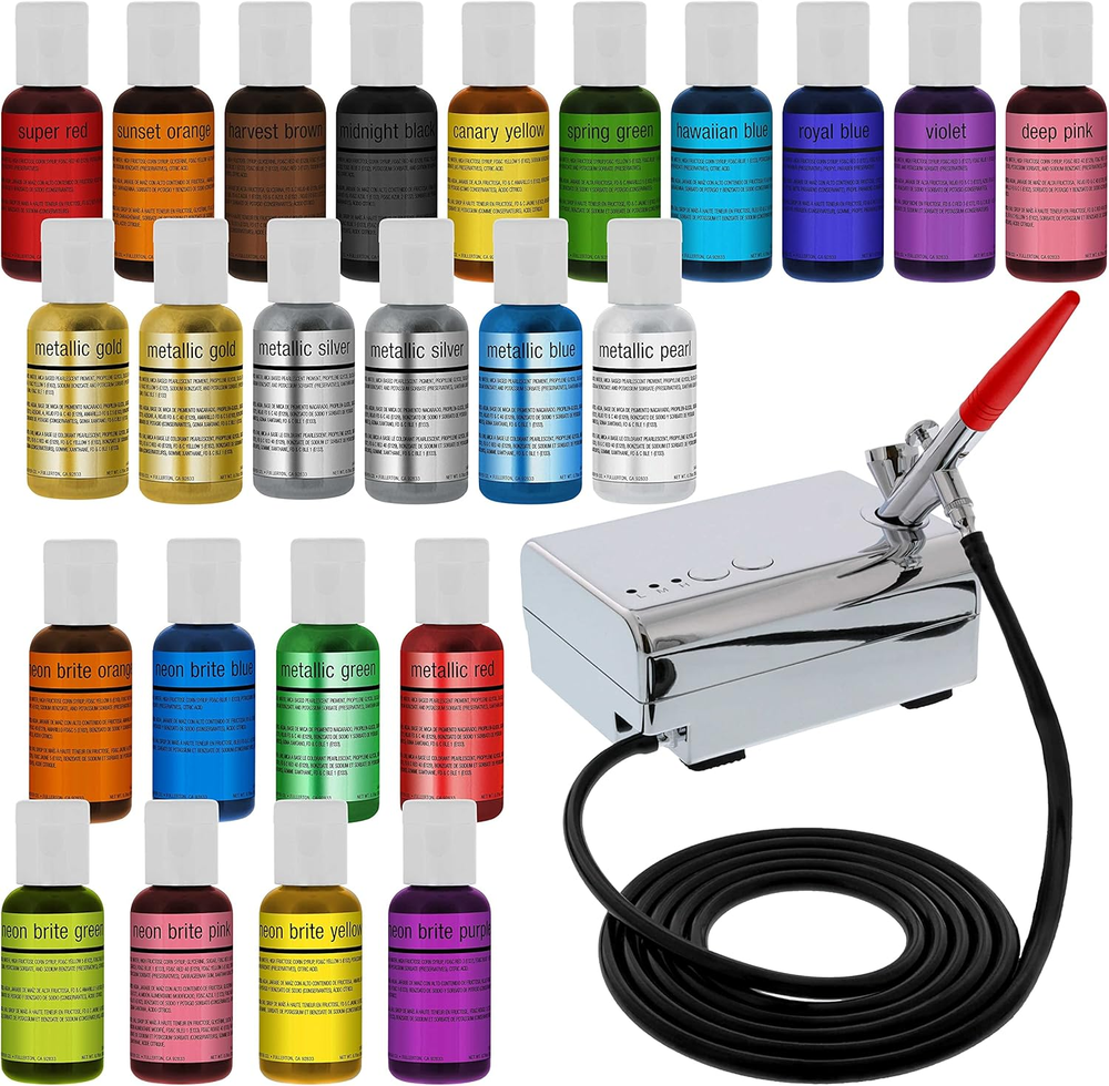 Complete Cake Airbrush Decorating Kit with 24 Vibrant Food Colors - Air Brush fo