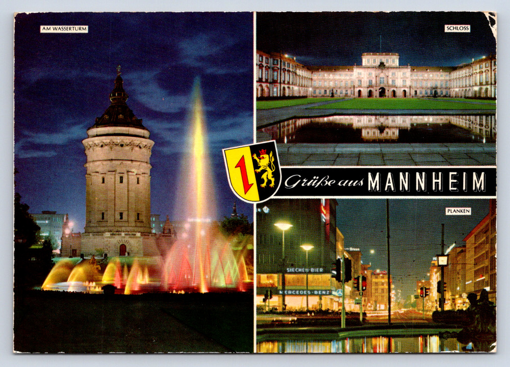 Vintage Postcard German Germany Mannheim Wasserturm Schloss Planken