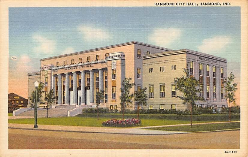 Postcard IN: Hammond City Hall, Indiana, Vintage Linen 1920's