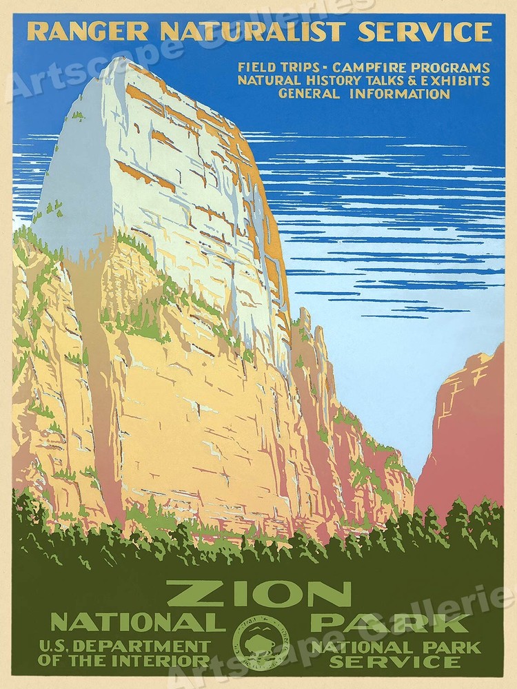 1938 Zion National Park Ranger Naturalist Vintage WPA Travel Poster - 18x24