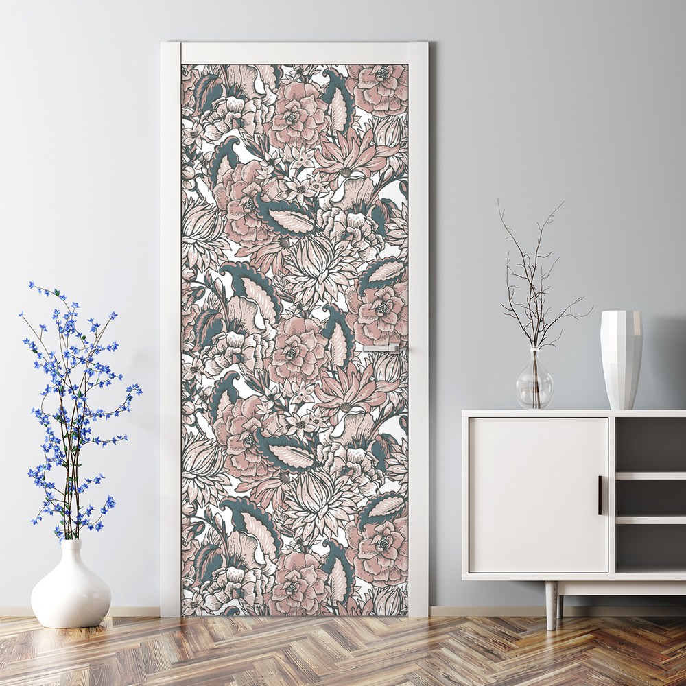 Pink Flowers Nature Door Decal  Covering Bubble Free Nursery Floral Decor