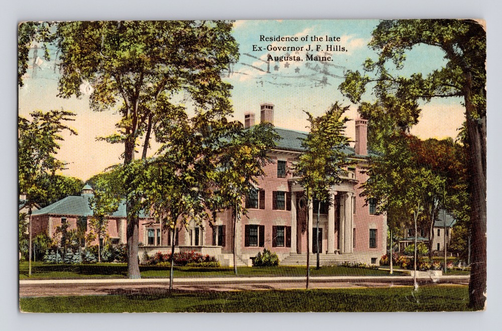 Postcard Maine Augusta ME J.F. Hills Residence Mansion 1913 Posted Divided Back