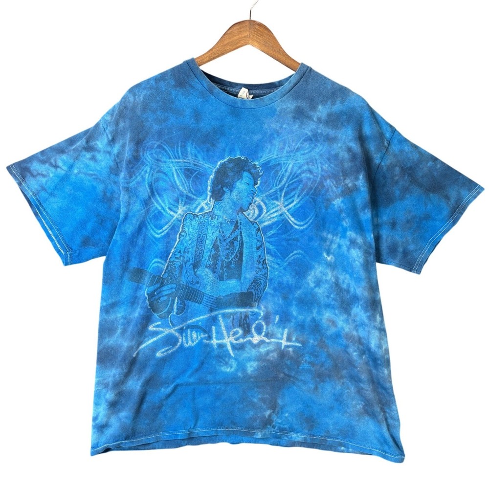 Vintage Jimi Hendrix Blue Tie Dye Graphic T-Shirt Mens XL Rock Music Band Grunge