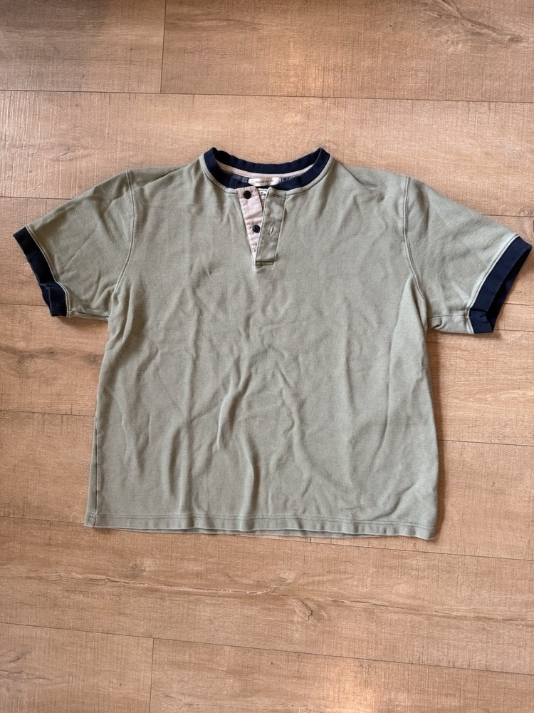 Vintage y2k L.L. Bean Henley Shirt Short Sleeve Green Navy Gorpcore preppy large