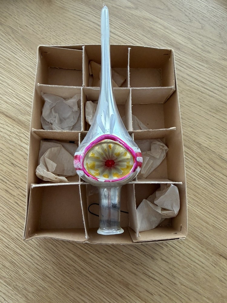 Vintage Small Indent Glass Christmas Tree Topper Ornament (No Box )