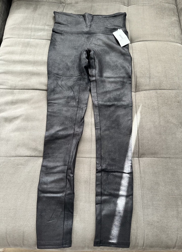 SPANX Black Faux Leather High Rise Leggings Women’s Size Small (petite)- SP