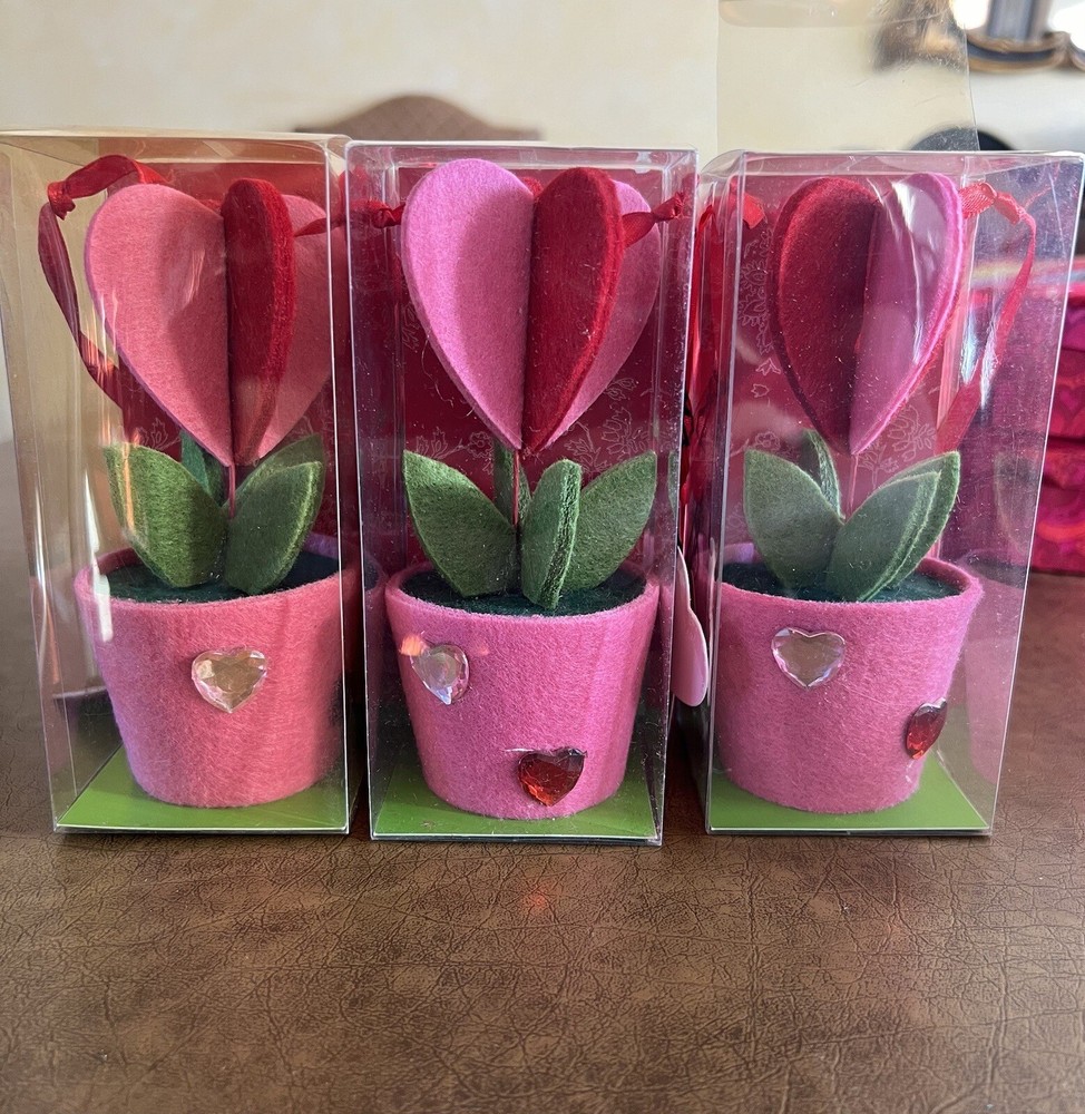 Heart Shape Flower In Pot Valentine. New In Box Pier One. Lot Of 3
