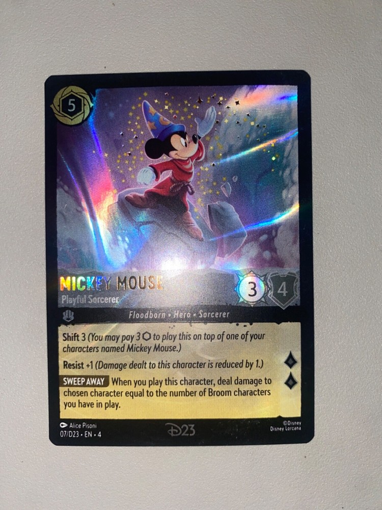 Disney D23 2024 Lorcana Sorcerer Mickey Exclusive Promo Card & Gold Pin