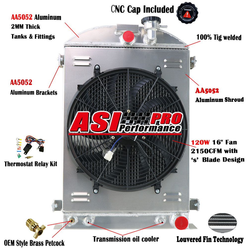 4 Row Radiator Shroud Fan Relay Fit 1933-35 Ford Model 40 1 Ton 1/2 Ton 3/4 Ton