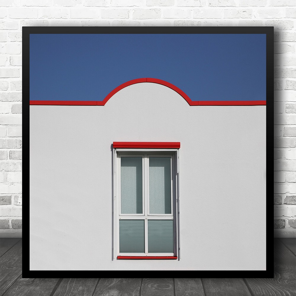 Window House Sky Architecture White Red Simple Simplicity Square Wall Art Print