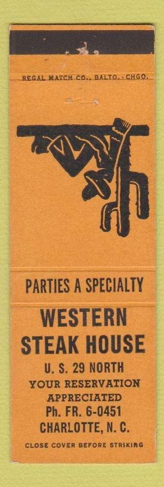 Matchbook Cover - Western Steak House Charlotte NC