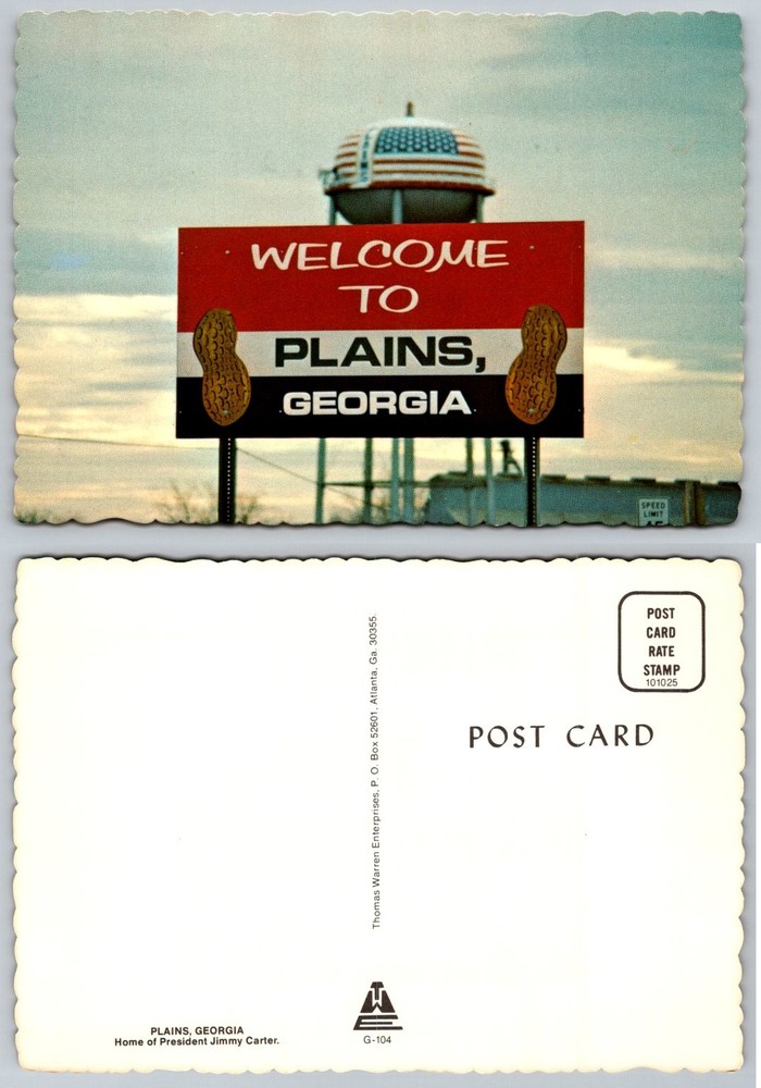 Plains Georgia Welcome Sign Water Tower Peanut Farm Jimmy Carter Home Postcard