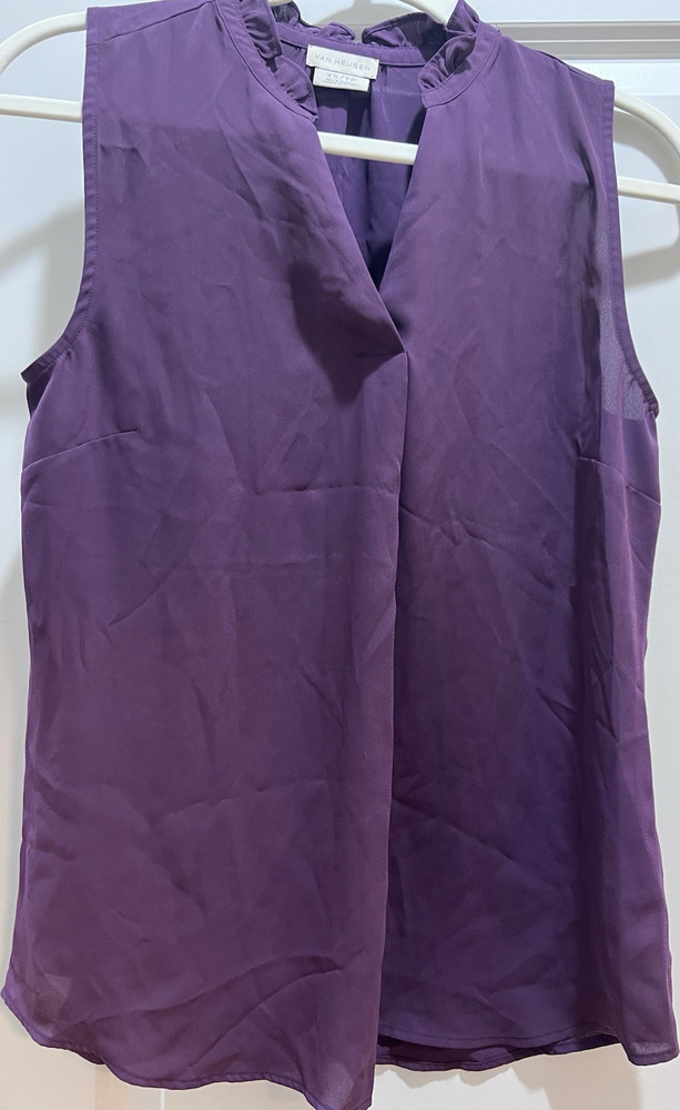 Van Heusen Purple Chiffon Ruffle V-Neck Sleeveless Top XS Women