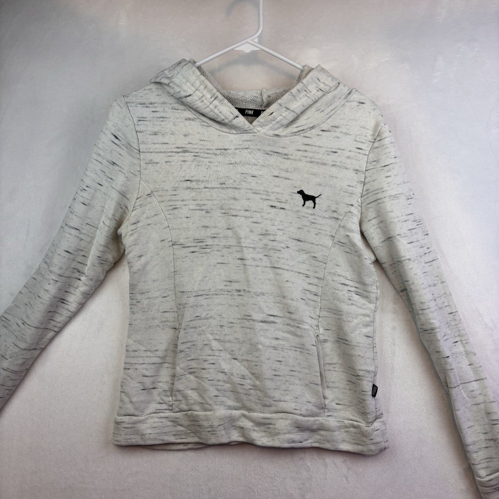 Pink Victoria's Secret Pullover Hoodie Sweatshirt Gray Black White Logo Size XS