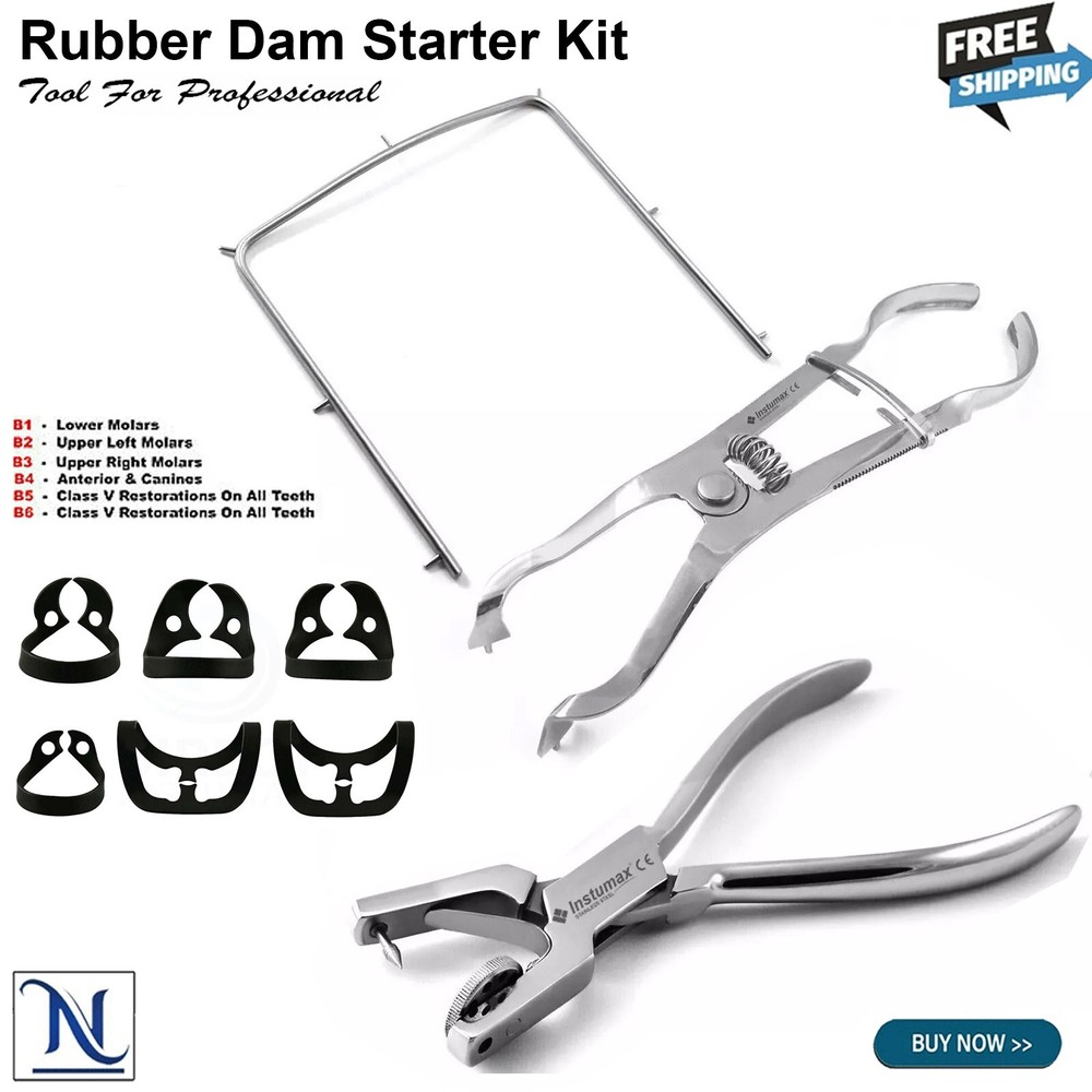 Rubber Dam Instruments Kit Brinker Clamps Ainsworth Forceps Light Ivory Frame CE