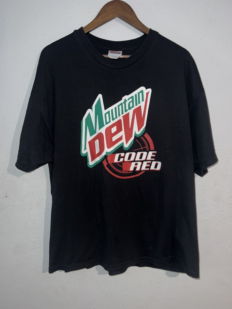 VTG 90s Mountain Dew Code Red Size XL Black Hanes Promo Logo Graphic Tee Y2K