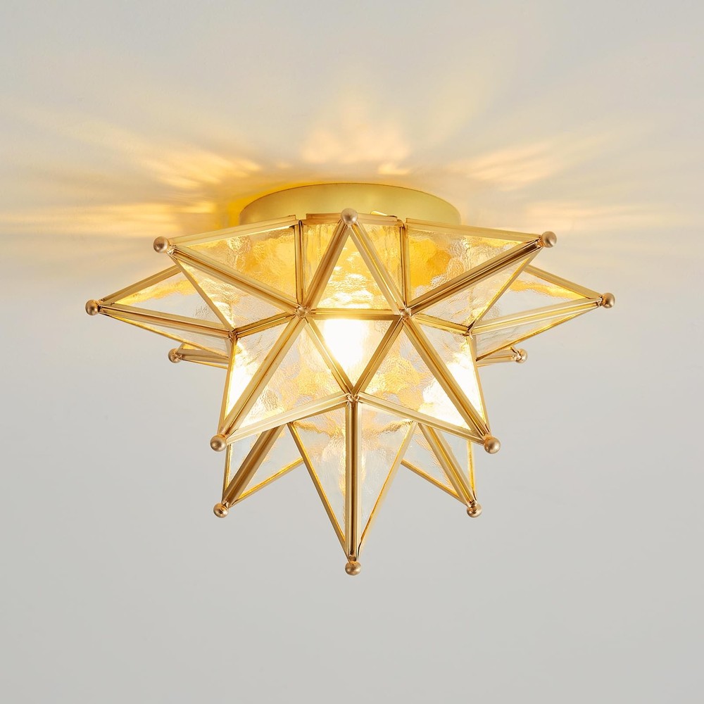 Vintage Brass Gold Moravian Star Flush Mount Ceiling Light 12.7 Inch