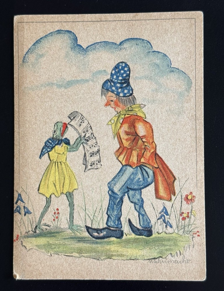 Antique Comic Frog Music Lesson Postcard Anthropomorphic Unused