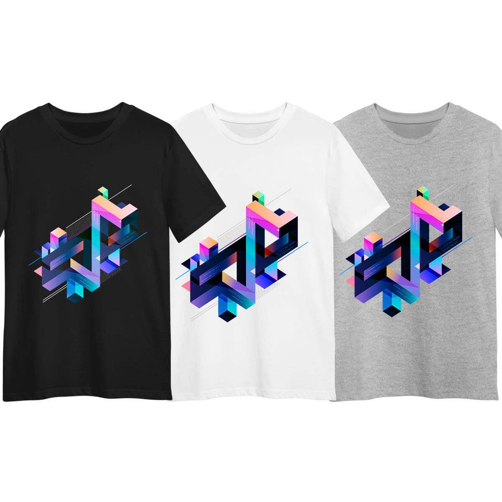 Abstract 3D Geometric T-Shirt - Multicolor Composition Graphic Tee, Unisex Desig-image