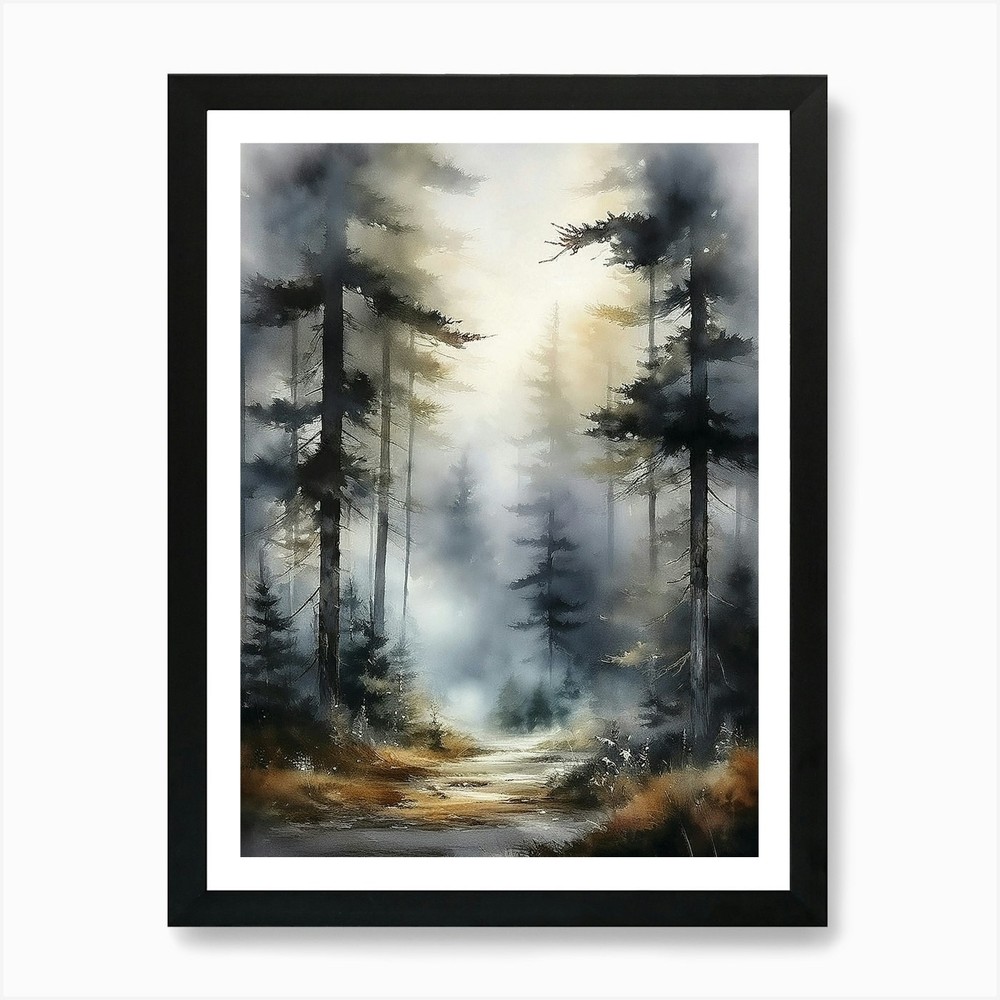 Misty Trees Wall Art Print, Misty F Framed Wall Art Poster Canvas Print Picture