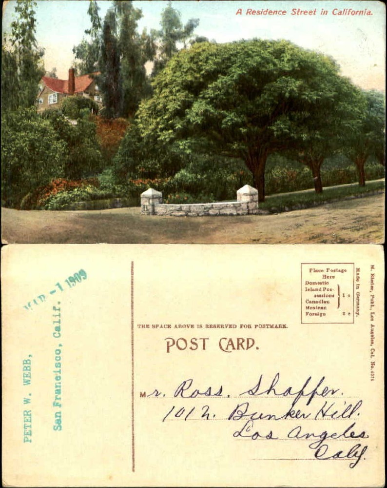 Residential Street California ~ Rieder 4374 ~ vintage postcard c1910