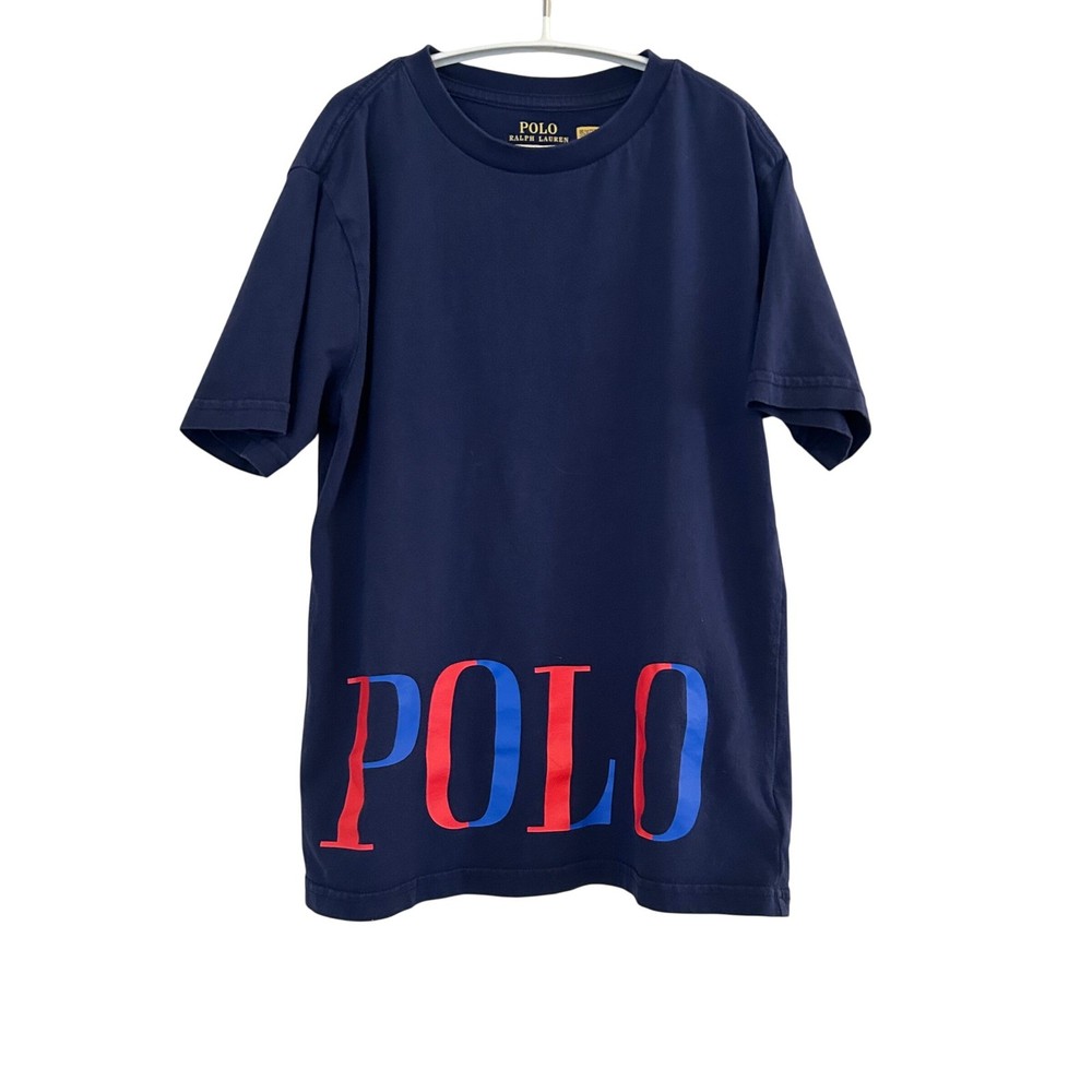 Polo Ralph Lauren T-Shirt Kids Size 8 Navy Blue Graphic Logo Crewneck Tee