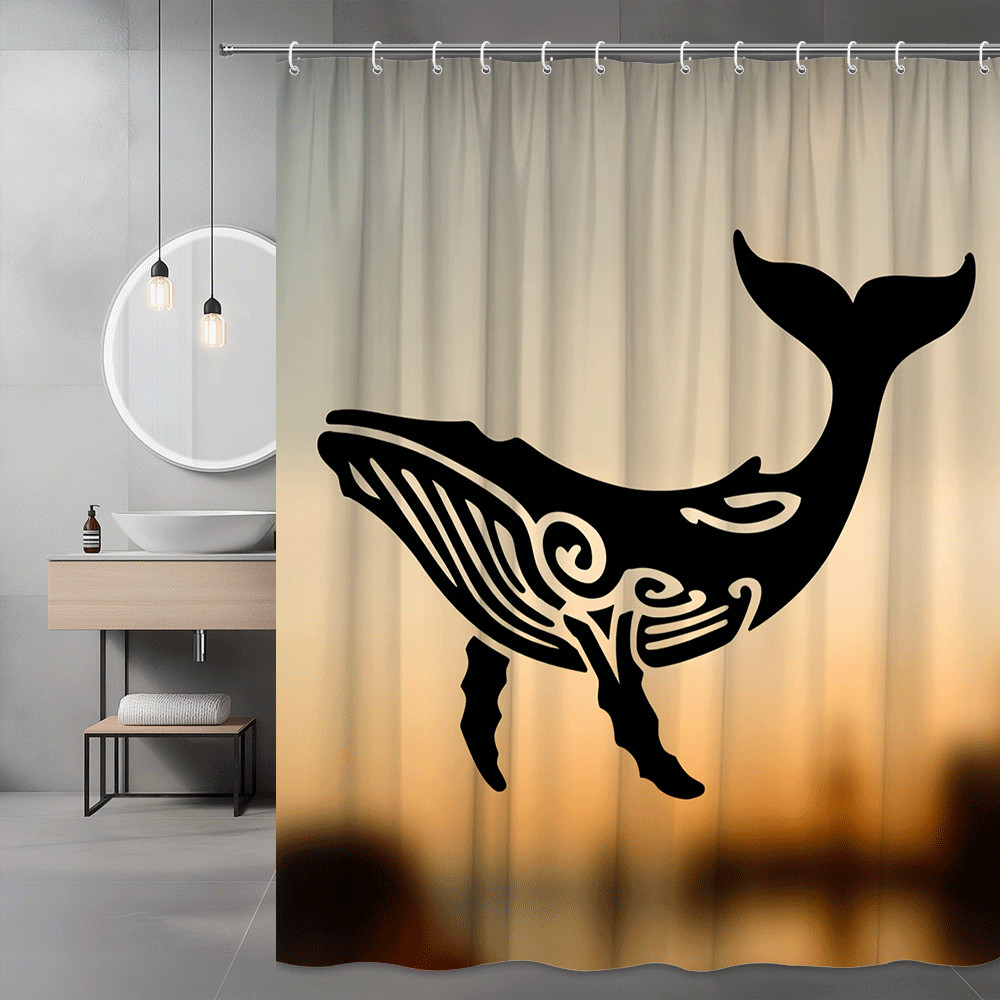Whale Silhouette Shower Curtain Sunset Ocean Graphic