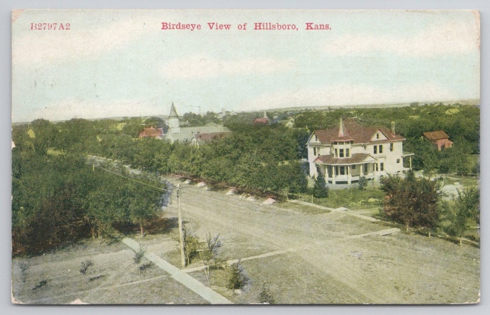 Hillsboro Kansas Birdseye View 1911 Postcard H.G. Zimmerman & Co. Posted