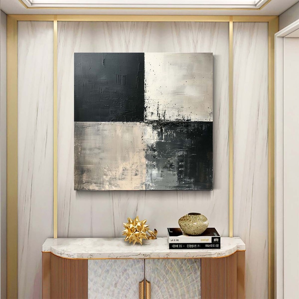 original Abstract Oil Painting on Canvas Modern Wall Decor Hand-painted Gray